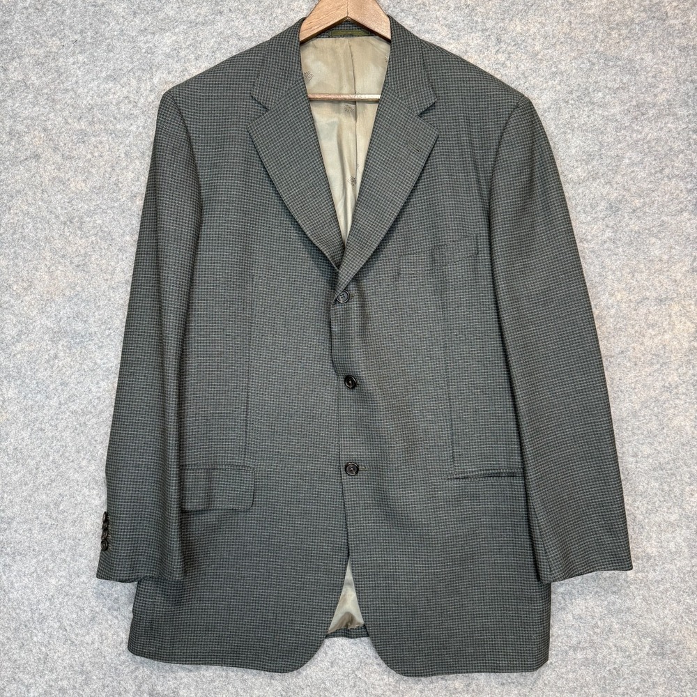 VTG Isaia Napoli Blazer Jacket Mens 58 US 48 Micro Houndstooth Stewart Super 140